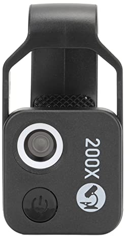 200X Handy Taschenmikroskop, ABS-Clip-Design, Handy-Mikroskop mit LED-Licht, CPL für Jadestone Metall-Digitalkamera-Zubehör (Black)