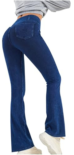 Flodxo Jeans for Women UK High Waist Tummy Control Denim Pants Ladies Skinny Jeggings Strectchy Slim Fit Flared Jeans Trendy Comfy Loungewear Bootcut Demin Trousers for Outdoor Dark Blue XL