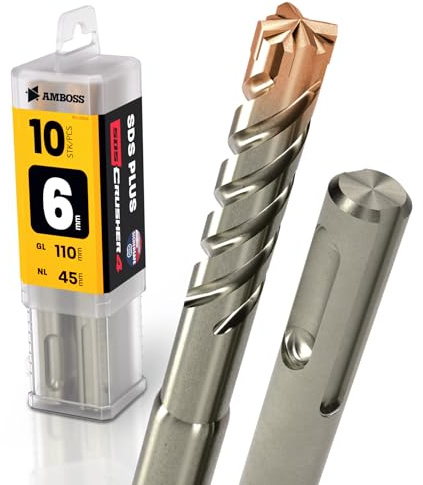 SDS-Plus hammarborr 4 x skärning PGM Ø 6,0 mm x 45 mm – AMBOSS verktyg SDS Crusher 4 – HM betongborr hårdmetall professionell borr 6,0 mm x 45 – stenborr stålbetong murverk tegel kalksandsten