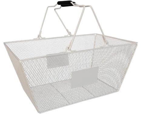 harayaa Panier à Provisions Panier en Métal Panier d'Achat avec Poignées Panier de Rangement Corbeille de Vente pour Épicerie Magasin Cuisine, 41 * 26 * 19cm, Blanc