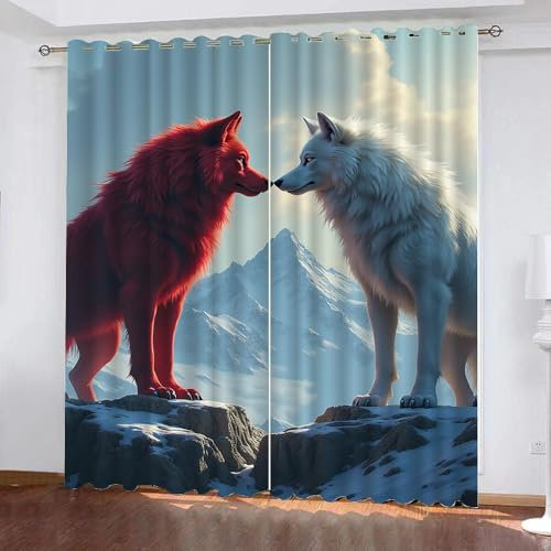 Gardinen Tiere Motiv Schnee Wolf 2 Stück H 100Cm X B 70Cm,Vorhang Blickdicht Ösen Kurz,Verdunklungsvorhänge Kinderzimmer Mädchen Jungen,Kinder Vorhang Verdunkelung Für Schlafzimmer,A23