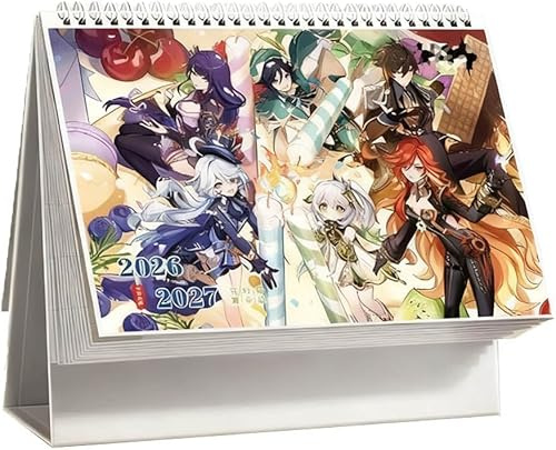 Genshens Impact Adventskalender 2026 2027, Tischkalender Mit Loseblattwerk Jan 2026 - Dez 2027, Anime Poster Biennale Büro Kalender