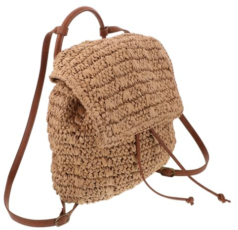 WATIIFUFU Mochila de Paja Tejida para Mujer Estilo Bohemio, Material Natural de Paja, Doble Correa Ajustable, Bolso Mochila para Playa y Uso Diario, Bolsa de Verano Color Marrón Claro, Gran