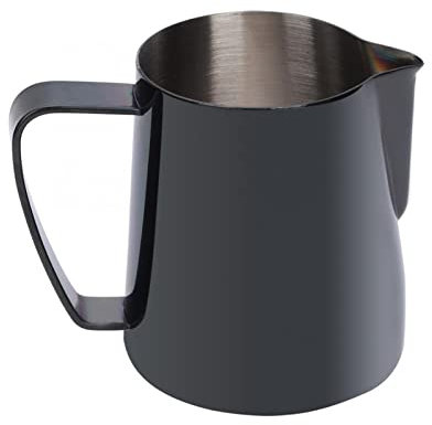 QXSJEDYCH Élégant saucière 350 ML en Acier Inoxydable pichet à café Tasse à Mousse de Lait Pot à Lait Noir Tasse colorée for Latte Art Cuisine café Accessoires saucière(Schwarz)