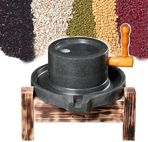 Vibeo Stone Grain Mill Hand Crank Grain Mill Grinder for Home, Manual Natural Bluestone Food Pulverizer, Dry/Wet Mills for Spice Barley Soybean Rice Corn Nuts