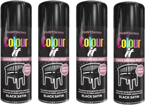 MIXEL Black Colour Satin Spray Paint, Durable And Satin Finish, Non Cracking, Quick Drying, Easy To Use, Interior And Exterior Use On Metal, Plastic, Wood, 250ml