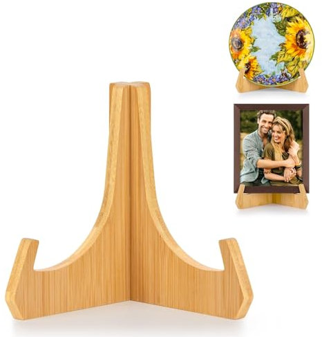 DabbOo Abnehmbare Holzornamente Tellerständer Holz Tellerhalter aus Bambus Tischstaffelei 6 Zoll Display Tellerhalter Tellerständer Dekorativer Bilderrahmen aus Bambus,Schallplattenständer