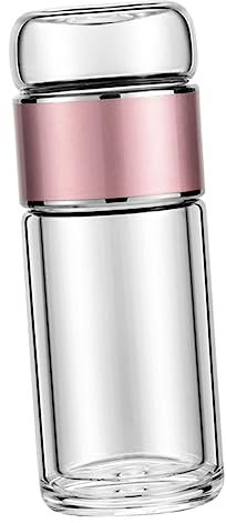 PartyKindom 280ml Portable Glass Tea Infuser Bottle Rose Gold Lid Loose Leaf Tea Strainer Cup for Travel and Office Water Bottle