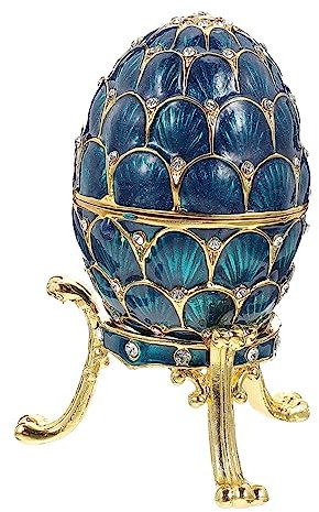 VALICLUD Rhinestone Egg Shaped Jewelry Box Blue Enamel Trinket Case Alloy Desktop Egg Decoration Jewelry Storage Box for Home