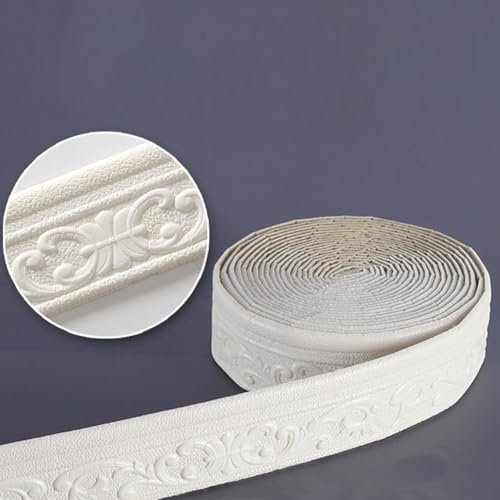 Moisture Resistant Decorative Wall Stickers, Easy to Apply Foam Cotton Edge Design for Rooms (White)