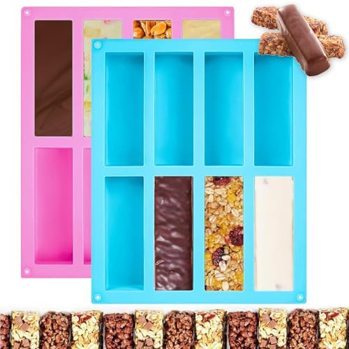 2 Piezas Moldes De Barra De Cereal Silicona 8 Cavidades Moldes De Silicona Rectangulares Rectangular Antiadherente Cavidades Rectangulares Chocolate Para Barra De Cereales,Etc.