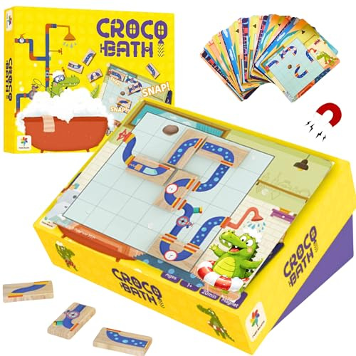Petit Moulin Croco Bath – Juego de lógica y Pensamiento magnético de Madera para niños de 4 a 10 años–60 desafíos con–Desarrolla el Pensamiento estratégico–Juega Solo o en Familia