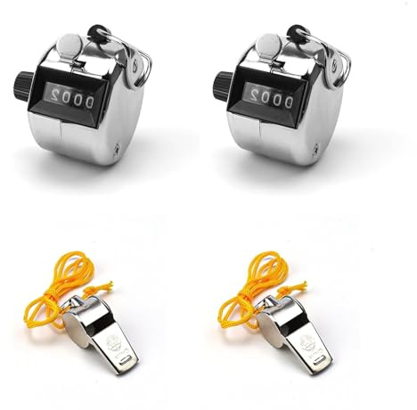 2 Stück 4-Stellige Metall-Handzähler mit Pfeife, Metall-Zähler Klicker | Tragbar Professionell Zählklicker für Inventur, Veranstaltungen, Lagerhallen, Restaurants, Stadien, Einzelhandel