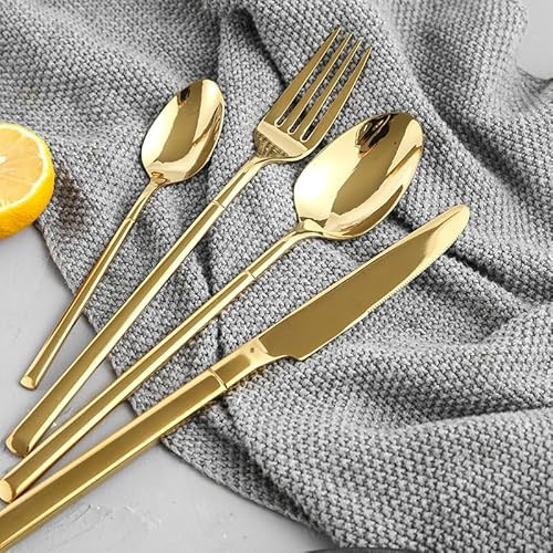 WDCDYQDH Ensemble de Couverts Zilverware en Acier Inoxydable 304, Couteau de Table, Quatre pièces, Miroir (Or, 16 pièces pour 4) 32 8