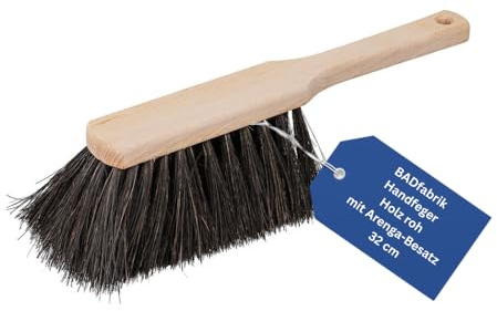 BADfabrik24 Handfeger Holz 32 cm – naturbelassen, mit robustem Arenga-Besatz, für Innen & Außen