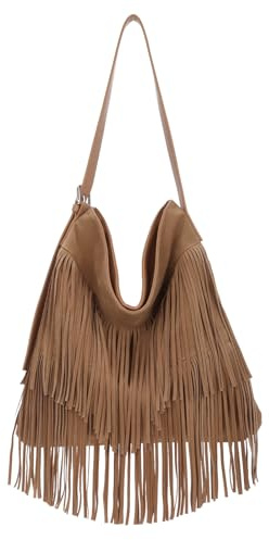EVEOUT Borsa a Tracolla con Frange in Pelle Scamosciata Sintetica Oversize Bohémien Stile Western Borsa Spalla con Nappe