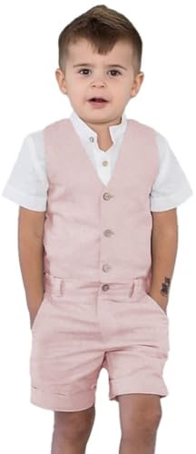 Costume d'été 2 pièces en lin pour garçon - Costume gilet et short pour la plage, un mariage