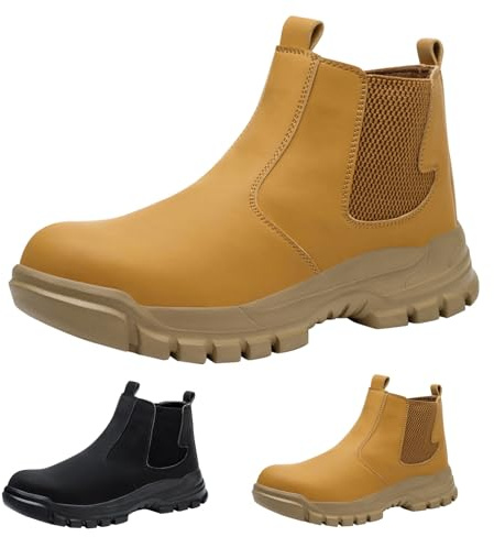 Herren Winterstiefel Mit Stahlkappe, Stiefeletten Zum Schutz Vor Quetschungen, Rutschfeste SchnüRstiefeletten Boots, Zum HineinschlüPfen, Wasserdichte Leder-Arbeitsstiefel,Outdoor Freizeitstiefel