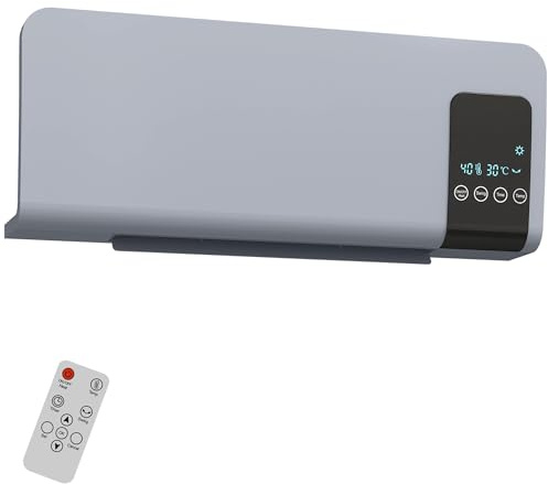 HOMCOM Termoventilatore Oscillatorio Timer 12h 2000W 54.5x12x21.5 cm Grigio | per Casa Ufficio, 2 Modalità Riscaldamento, PTC Stufa Elettrica Basso Consumo, Telecomando, Soggiorno Salotto