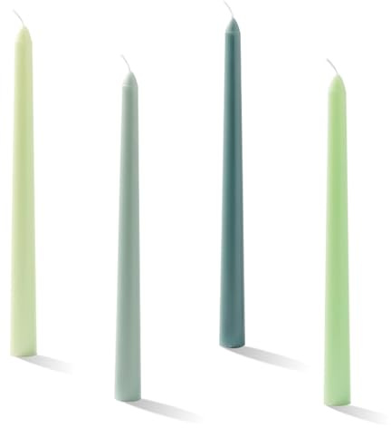 Vfrdsa Green Taper Candles 4pcs (10inch) – Green Gradient Dinner Candles Sticks Unscented Smokeless Dripless (8-Hour Burn), Ideal for UK Home Decor, Weddings, Festival & Banquets