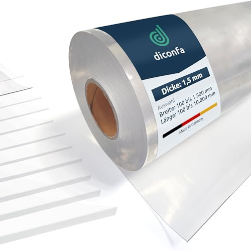 diconfa Transparente PVC Platte NACH MAß glasklar 1,5mm DICK - 0,1 bis 1,5m BREIT - 0,1 bis 10m LANG (1500 x 1100 x 1,5mm) Kunststoff Plane durchsichtig klar Tischdecke Tischfolie Schutzfolie