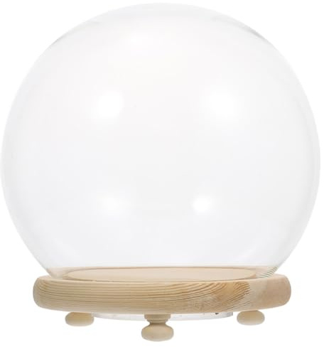 BESPORTBLE Luminous Glass Dome with Wood Base Decorative Display Cover for Preserved Flowers Terrarium Jars LED Light Garden Cloche Tabletop Centerpiece for Home Shop Decor