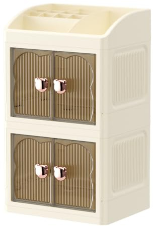 Organizador de maquillaje – Soporte de belleza compacto de 3 niveles, soporte para el cuidado de la piel apilable, torre cosmética que ahorra espacio | Vanidad de almacenamiento para sala