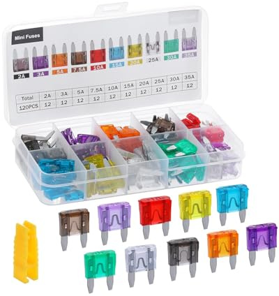 120pcs Car Fuses Kit, Mini Car Fuse Assortment Kit with 1 Puller, Mini Blade Fuses Automotive for Car, RV, Truck, Marine, Motorcycle, Auto Accessories(2A/3A/5A/7.5A/10A/15A/20A/25A/30A/35A)