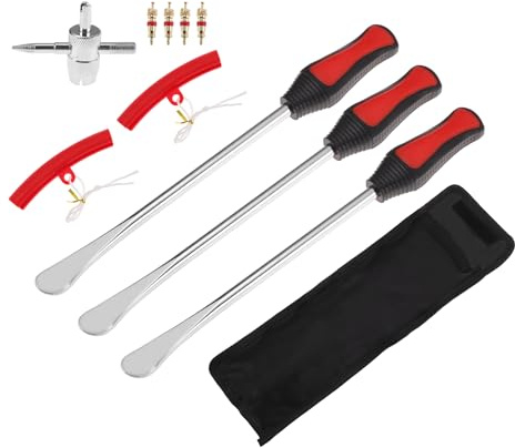VekAuto 1 Set 1x1.06″ Leva Per Gomma Strumento Per Rimozione Gomme Per Moto Bicicletta Scooter Tagliaerba Dirtbike Kit Leve Gomma Cucchiaio Acciaio Al Carbonio Plastica Rosso Nero