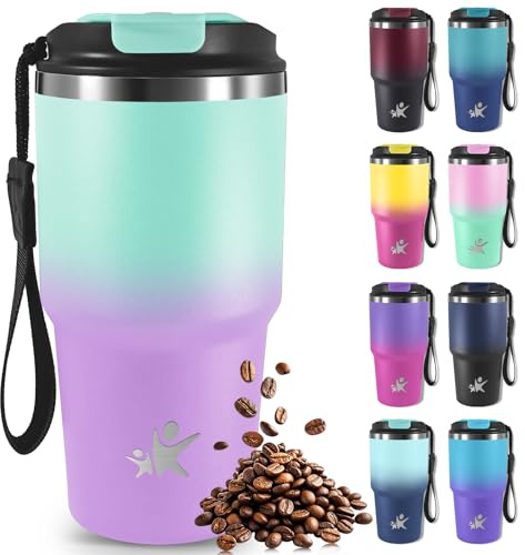 Mujigaga Termo Cafe 20oz, Vaso Termico, Taza Termica para Llevar, Cuerda Removible, Taza de Café Reutilizables, Antifugas, Vaso Termico Cafe para Café Frío y Caliente, Té y Leche