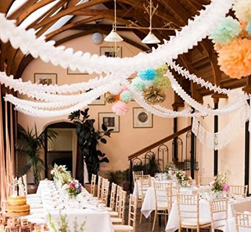 MerryNine Party Streamers 6pcs, 11.81 Feet/3.6 M Each Reusable Four-Leaf Clover Paper Flower Garland for Party, Wedding Decoration (Pure White)