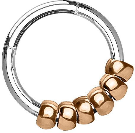 Piersando Universal Piercing Ring Clicker für Septum Tragus Helix Ohr Nase Lippe Brust Intim Tribal mit beweglichem Beads Ringe Anhänger Silber Rosegold