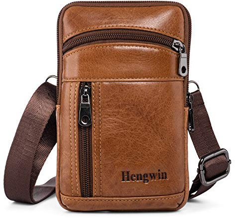 Hengwin Porta Telefono da Cintura in Vera Pelle, Borsa a Tracolla per Cellulare con Cinturino, Piccolo Marsupio per Uomo, Fondina Porta Soldi da Viaggio, Cintura Porta Smartphone Portafoglio Borse