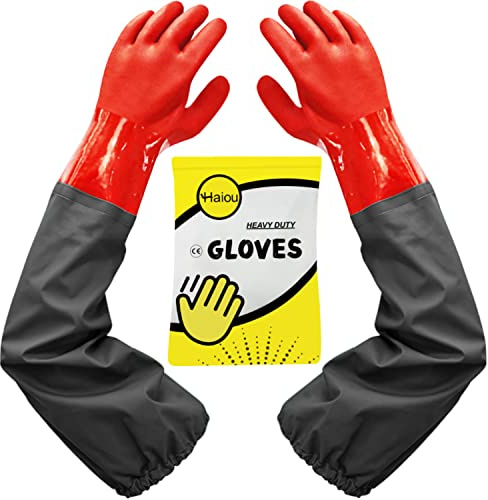 Haiou Pond Gloves, Long Arm Waterproof Gloves,Long Rubber Gloves for Men and Women - 25/ 64 cm (Red)