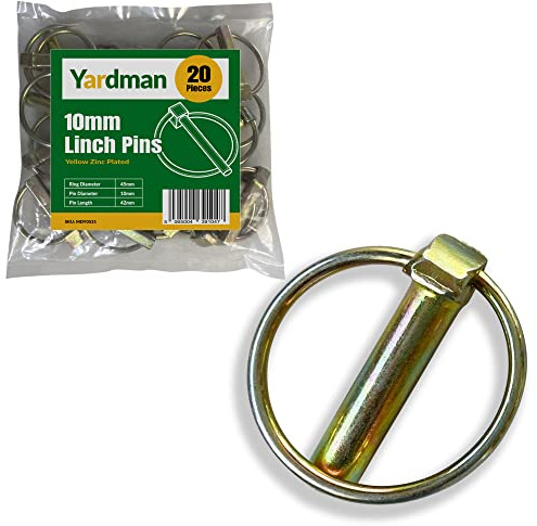 Yardman Lynchstift Set - 20 Stück 10mm Stinkbolzen - Profi verzinkter Kohlenstoffstahl - Schwerlastsicherheitsstifte für Anhänger, Traktoren, Landwirtschaftliche Fahrzeuge - 42mm Stiftlänge