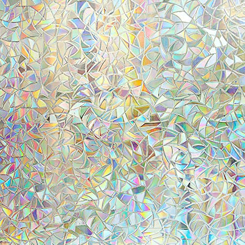 3D Rainbow Window Film Privacy Decorative Window Sticker for Glass Non-Adhesive Static Window Clings Removable Vinyl Window film Rainbow Effect Anti UV for Home (60x200cm)