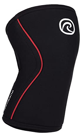 Rehband Benda per Ginocchio RX, Fascia per Ginocchio in Neoprene da 7 mm per Sollevamento Pesi e Powerlifting, Protegge Le articolazioni e stabilizza i Muscoli, Colore:Nero/Rosso - 1 Pezzo, Misura:M