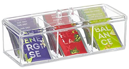 Relaxdays Scatola Porta tè e Tisane, per Bustine, Organizer con Coperchio, Proteggi Aroma, HLP 9x23x9,5 cm, Trasparente