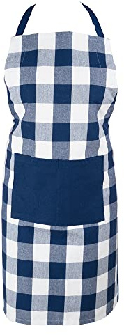 Asquare Grembiule da cucina, 65 x 85 cm, traspirante, 100% cotone, regolabile, con 2 grandi tasche, Cooking Apron, grembiule da barbecue per uomo e donna, blu/bianco (a quadretti)