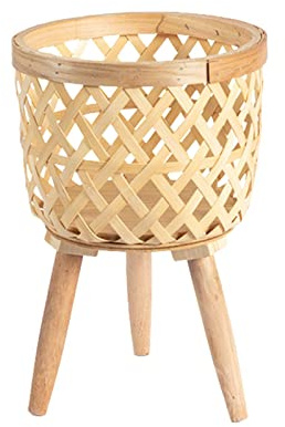 Flower Stairs Flower Stand with Wooden Legs Plant Stand + Flower Pot Flower Stool 2 in 1 Decorative Living Room Flower Column for Plant Pot Vase Garden