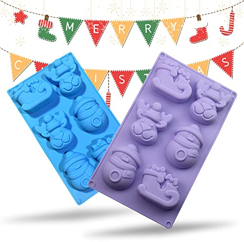 Weihnachts Silikonformen 2er-Set – Vielseitige seifengießform weihnachten & Backform für kreative DIY-Geschenke | 12 einzigartige Motive, Premium Silikon für Seife & Schokolade, Blau und Violett(B)