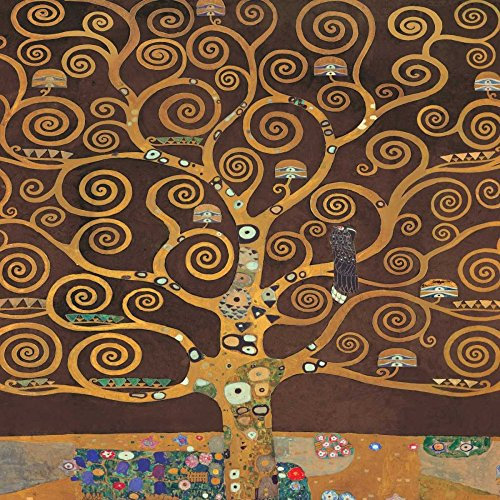 STAMPA su TELA ARROTOLATA Albero della vita-marrone ii Klimt Gustav - Figurativo quadrato Canvas 380gr 100% cotone cm_134_X_134