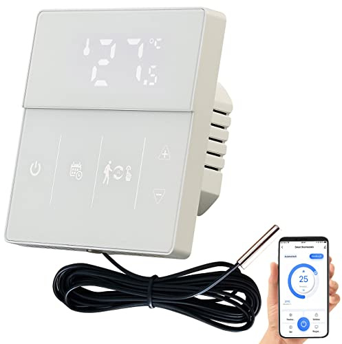 revolt Raumthermostat WLAN: WLAN-Fußbodenheizung-Thermostat mit App und Sprachsteuerung, weiß (Smart Thermostat Fußbodenheizung, Fußbodenheizung Raumthermostat, Infrarotheizung)