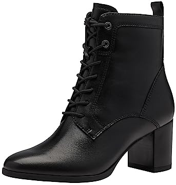 Tamaris Damen Schnürstiefel mit Absatz Leder Blockabsatz; BLACK/schwarz; 37 EU