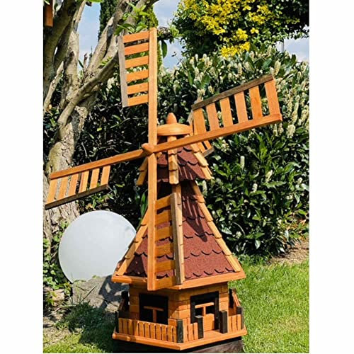 DARLUX dekorative Garten-Windmühle aus Holz kugelgelagert Braun Größen (Rot XXL)