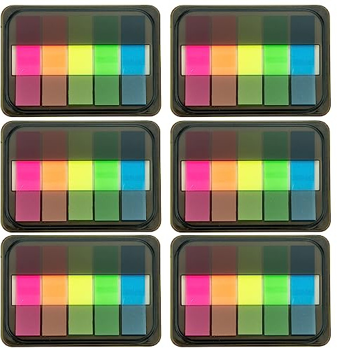 600pcs Sticky Index Tabs with Base Box PET Multicolor Sticky Tabs Page Markers Index Flags Neon Page Flags Sticky Bookmark Tabs Writable File Label for Highlighting Folders Notebooks