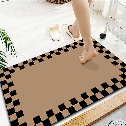 Tapis de Bain en Pierre de diatomite antidérapant et Anti moisissure à séchage Rapide Tapis de Sol Lavable en Pierre de diatomée Noir et Blanc Tapis de Salle de Bain Absorbant en Caoutchouc