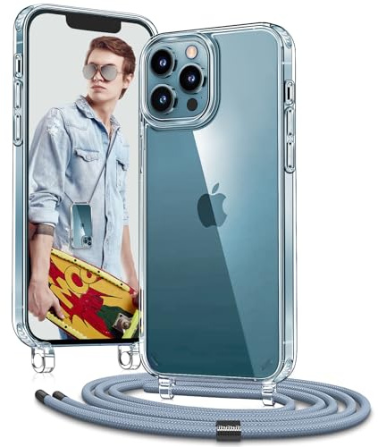 Vaykwo Handykette für Apple iPhone 12 Pro Max Hülle mit BandHülle mit Band - Necklace Handyhülle - Transparente Case zum Umhängen mit Kameraschutz und Bildschirmschutz - Blau | Necklace Handyhülle, Transparente Case zum Umhängen, Verstellbar und Abnehmbar
