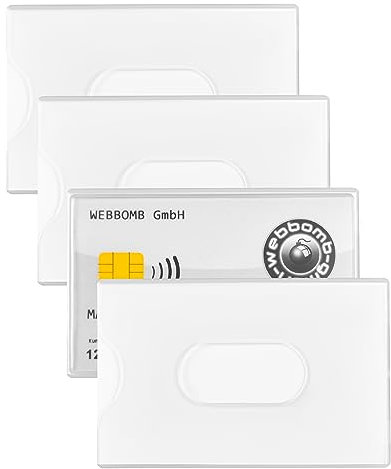webbomb 4X robuste Ausweis Karten Schutzhülle Scheckkartenhülle mit Daumenausschub für EC Karten Kreditkarten Personalausweis 4 Stück Bankkarten Kartenhülle transparent für Geldbörse