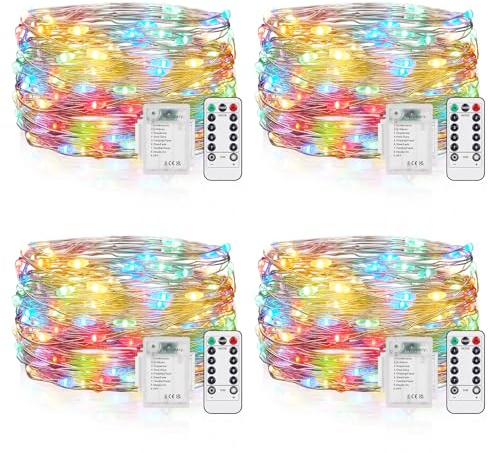 Vacoulery Guirlande Lumineuse 5M, 4 Packs Girlande de Lumière 50LED Étanche Guirlandes Lumineuses Piles Mini Led Intérieur avec Minuteur & 8 Modes Décoration pour Chambre, Mariage, Fête Soirée Jardin